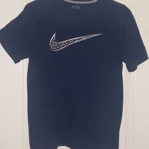 Nike T-Shirt Men's L Short Sleeve Cotton Solid Blue Big Center Swoosh